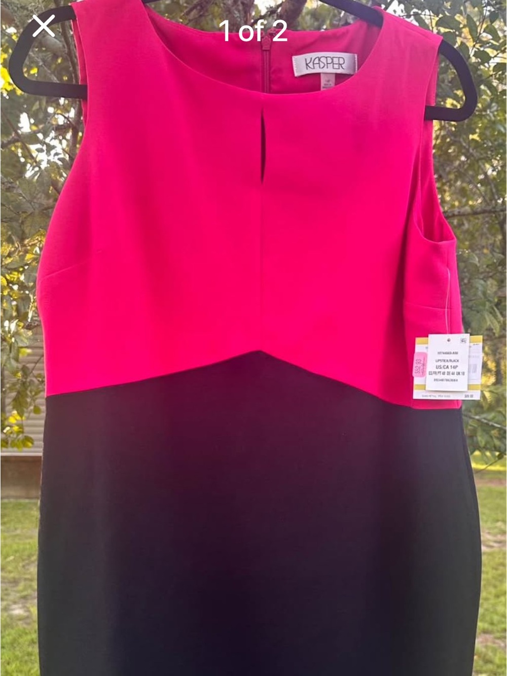 Kasper Hot Pink and Black Sleeveless Midi Sheath Dress